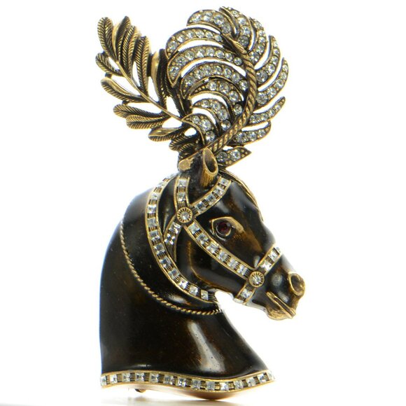 Vintage Oscar de la Renta Horse Feather Headdress Pin Brooch